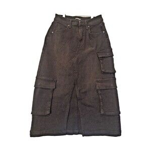 Wild Fable Utility Cargo Midi Skirt  Size S Small Black Washed Slit NWOT